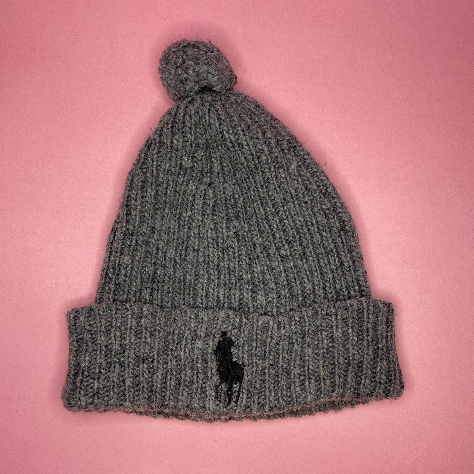 Cappello Polo Ralph Lauren grigio berretto 65% lana di agnello grande pony pom