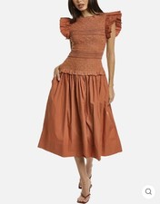 ULLA JOHNSON Madeline ruffled smocked cotton-jersey midi dress size 8