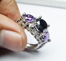 4.52 CT BLACK round solitaire Blue SAPPHIRE STERLING SILVER ring graded  3247