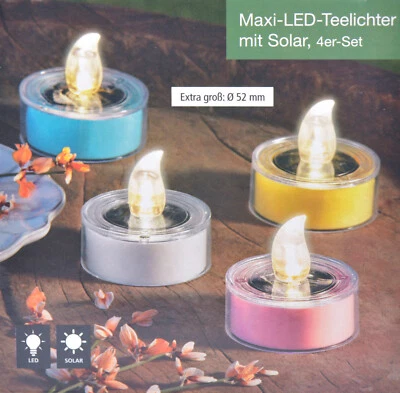 LED Teelichter Solar 4er Set - Ø52mm innen außen Solarkerze Kerze elektrisch - Bild 1 von 4