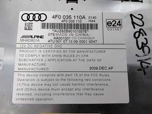 2010 AUDI A6 CD Autochanger Genuine Equipment 4F0 035 110 A - Picture 4 of 8