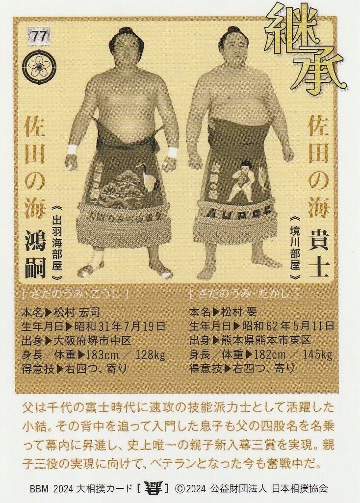 2024 佐田の海鴻嗣&佐田の海貴士 #77 BBM 2024 佐田の海鴻嗣&佐田の海貴士 #77 BBM