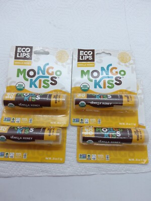 4pk Eco Lips Mongo Kiss Organic Lip Balm With Mongongo Oil, Vanilla Honey Flavor