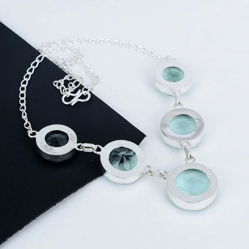 Acquamarina Gemma Artigianale 925 Argento Sterling Collana Per Compleanno Regali - Immagine 4 di 4