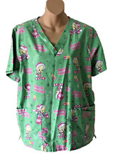 Looney Tunes Tweety Bird Christmas Scrubs Top Size M Medical Nurse Womens