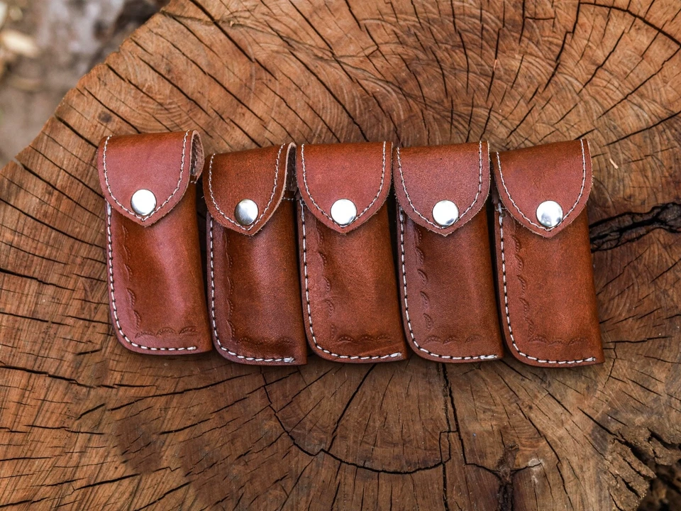 Custom hand forged Damascus steel folding pocket knife + sheath - Image 4 of 4