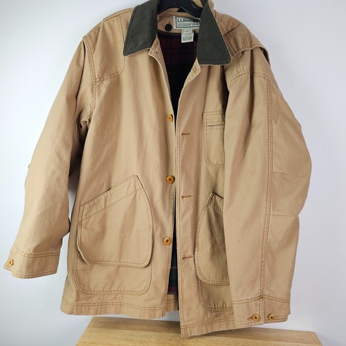 LL Bean Jacket Mens XL Chore Barn Coat Wool Liner Original Field Work Wear Beige