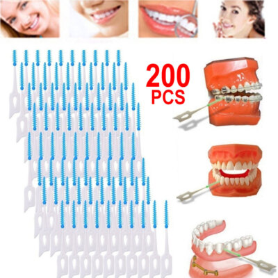 200Pc Dual Toothpick Oral Interdental Cleaner Teeth Floss Dental Gum Brush Set *