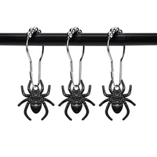 Set of 12 Spider Shower Curtain Hooks Rings Halloween Bath Decor Party Decora...