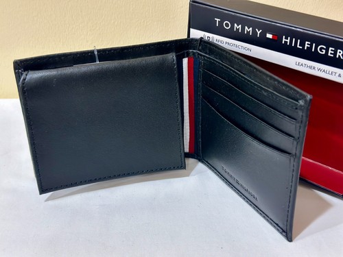 TOMMY HILFIGER BLACK LEATHER & VALET BILLFOLD WALLET W/ RFID PROTECTION $50 - Picture 4 of 6