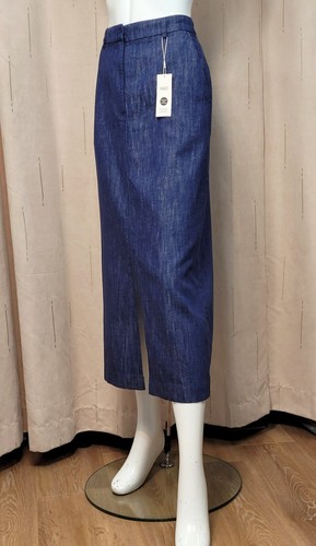 M&S Linen blend DENIM Front Split MAXI Column SKIRT ~ Size 10 ~ BLUE - Picture 3 of 8