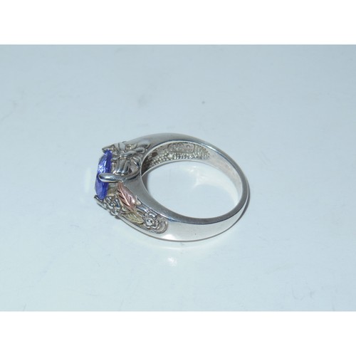 CCO Black Hills Gold Sterling Purple Helenite 12K Rose/Champagne Leaf Ring ~8.25 - Picture 3 of 6