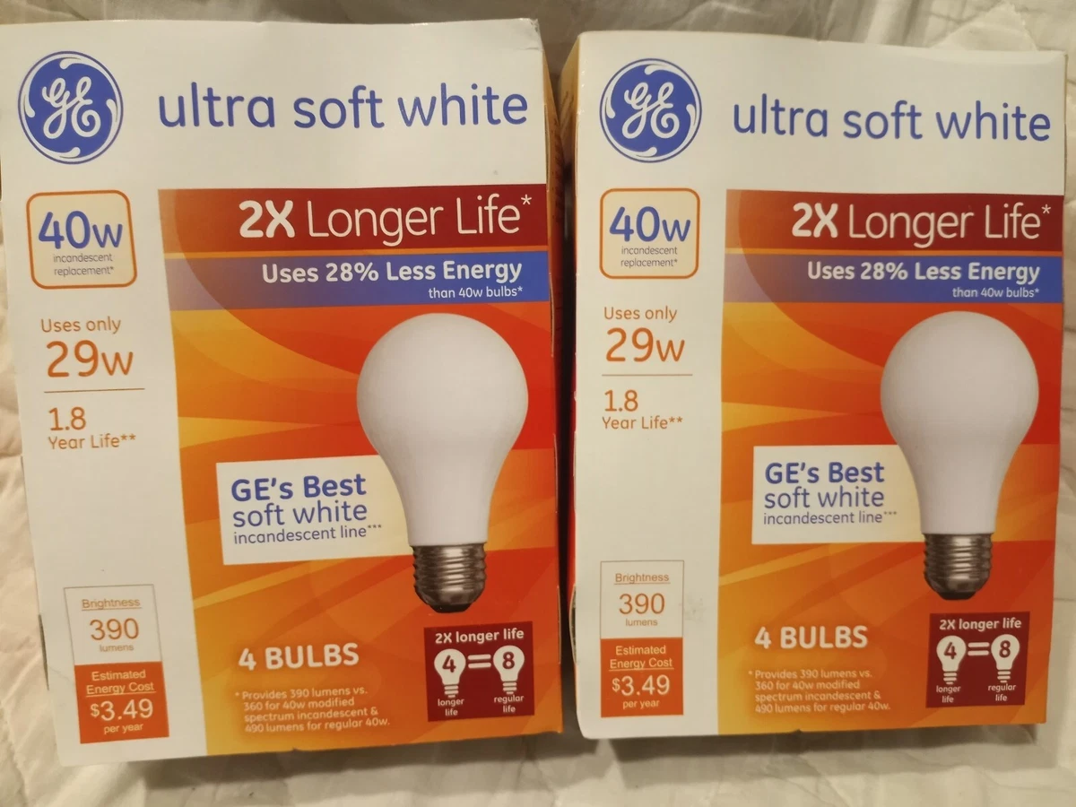 Ge 40w ULTRA SOFT WHITE 2x Longer Life Light Bulbs