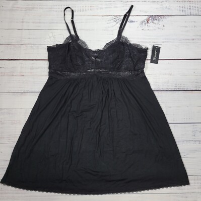INC International Concepts Deep  Black Lace Sexy Nightgown  Stretchy Rayon 1X