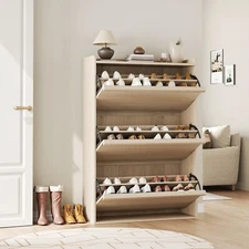 Wooden Shoe Cabinet with 3 Flip Drawers Freestanding Shoe Storage Organizer Home