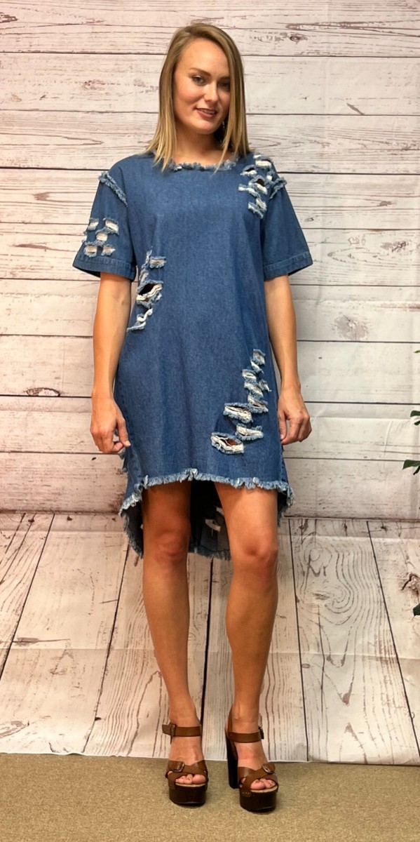 denim distressed shirt dress Distressed Denim Shirt Dress