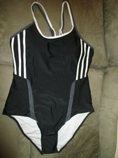 NWOT No Brand 16 Swim Bathing Suit BlackGrayWhite HygieneLinerInPlace AdjStraps