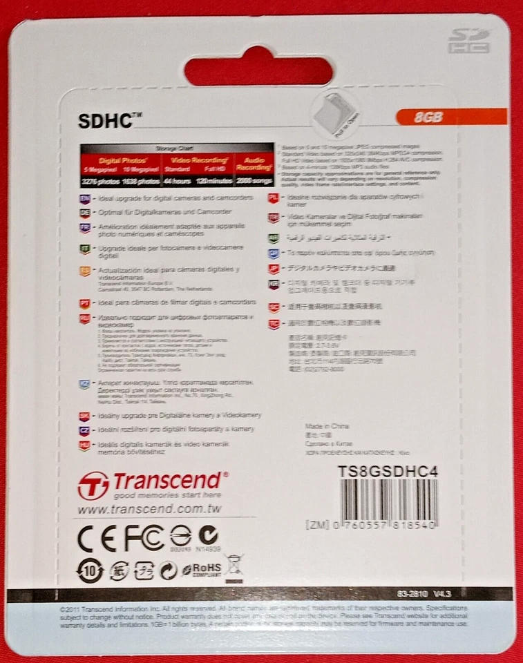 Transcend 8GB SDHC Card Original Unopened NOS Factory Fresh Package - Image 2 of 4
