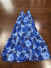 FAITHFULL the brand Blue Canarie Floral Wilonna Midi tiered dress 100% cotton M