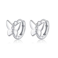 Solid 925 Sterling Silver CZ Butterfly Earrings Hoop for Women Teen Girls Butter