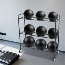 Black Ball Storage Rack 3 Tiers Ball Storage Stand w/Wheels For Rolling Medicine
