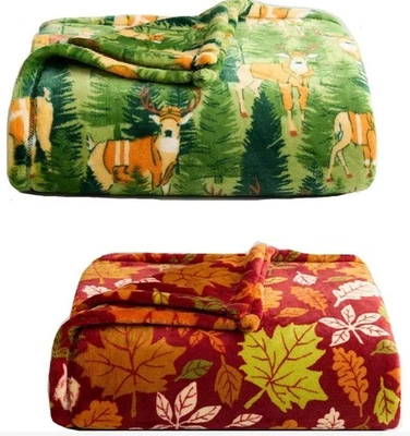 The Big One Oversized Super Plush Throw Blanket Warm Cozy Animal Leaves Print