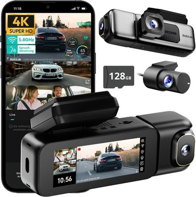 BOTSLAB 4K 3-Kanal Dashcam Auto Vorne Hinten, 3 Channel 4K+1080P+1080P 128GB SD
