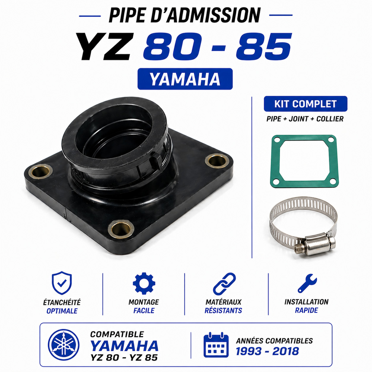 Pipe d admission Yamaha YZ 85 et YZ 80 avec joint de rechange pour moto cross