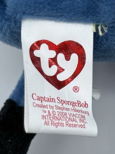 Peluche Ty Beanie Babies 2008 Viacom Capitán Bob Esponja con etiquetas 8" - Imagen 8 de 14