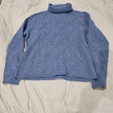 Clan Douglas Blue Diamond Knit Cashmere Turtleneck Pullover Sweater Women M