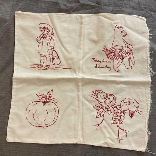 Vintage Redwork hand embroidered Blocks pillow cover