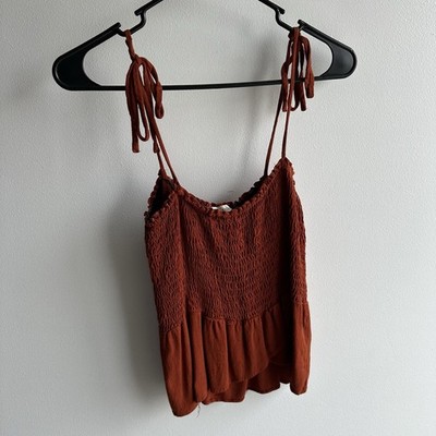 Moa Moa Women s Crop Top Spaghetti Straps With Now Size Medium Bronze Color