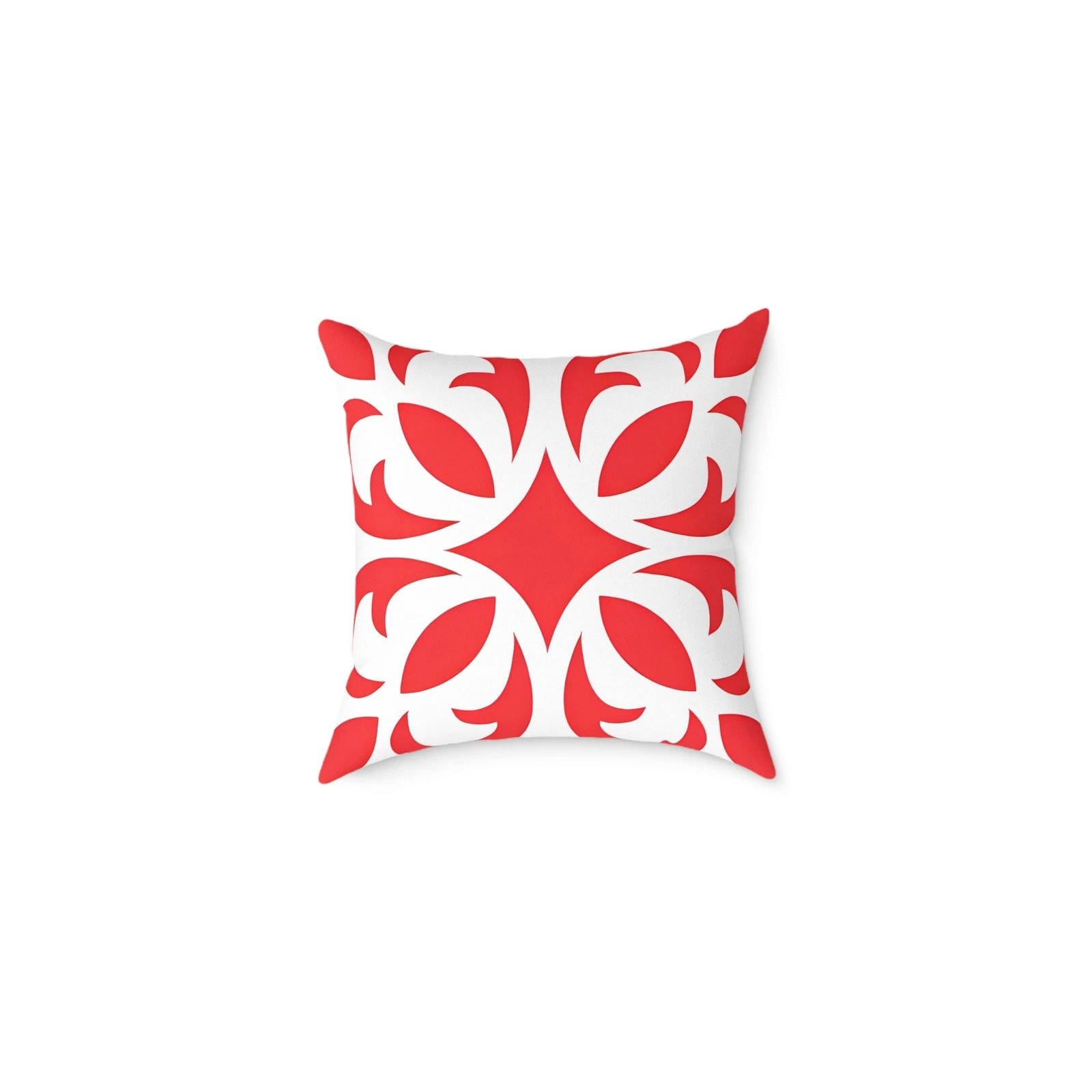 Red Floral Geometric Tile Square Poly Canvas Pillow | Decorative Throw Cushion