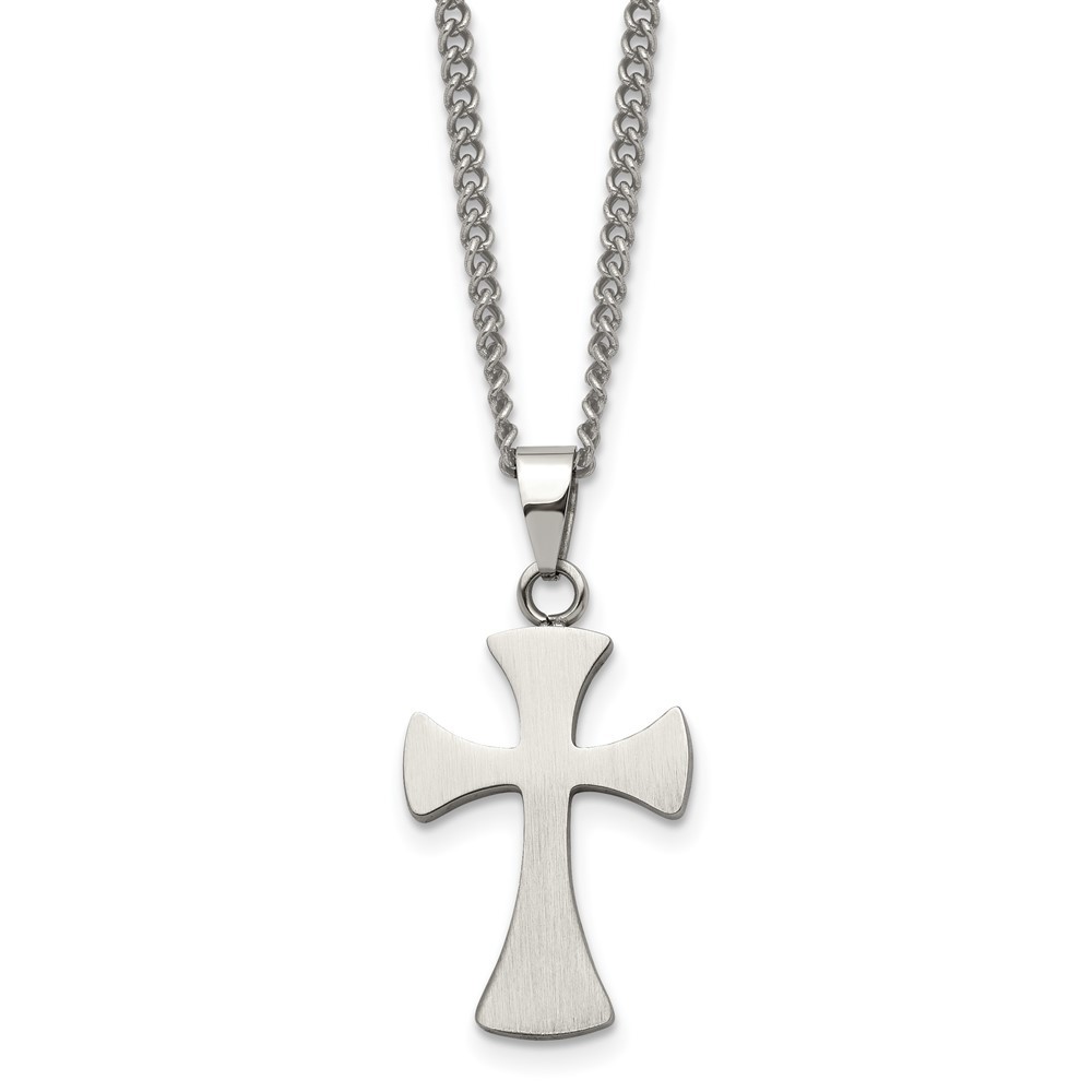 Stainless Steel Brushed Cross Pendant Curb Chain Necklace 22 Inch 8.63g