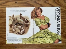 Vintage Magazine Ad Virginia Slims 1989, Green Polka Dots Dress Feminist Cigs