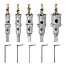 5pcs Metal Hole Saw Kit  Carbide Cutter 5/8" to 1-3/16" Dia for Cutting