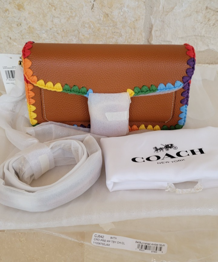 NWT Coach Tabby Chain Crossbody Clutch Rainbow Crochet Pride