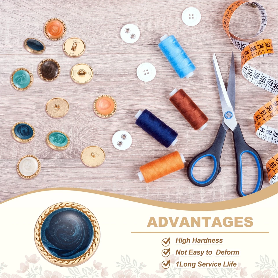 Botón de Costura Metal Vintage Dorado 20mm Redondo Metal, Paquete de 5 Azul Oscuro Foto 4 de 4