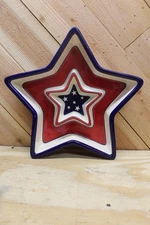 Home & Garden Party red, white & blue chip and dip serving tray. Star shaped.