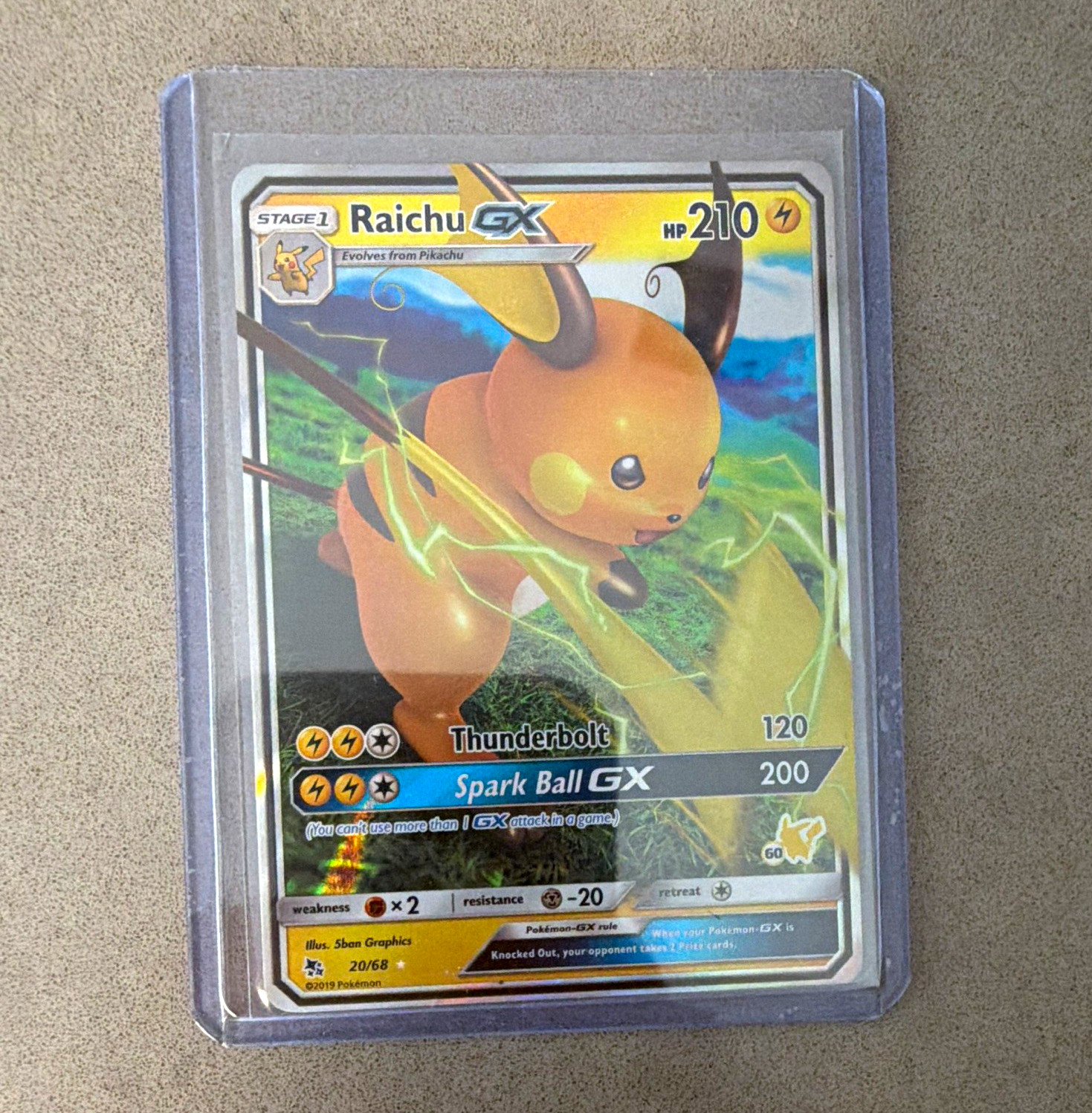 Pokémon TCG Raichu GX 20/68 Hidden Fates Rare Holo GX 210HP 2019 English