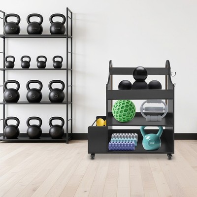 Home Gym Storage Rack, Workout Equipment Organizer, Yoga Mat Holder With Wheels
