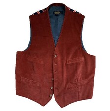 VINTAGE 90s Brooks Brothers Men's L BurntOrange Corduroy Vest Bold Striped Back