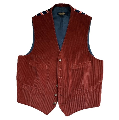 VINTAGE 90s Brooks Brothers Men's L BurntOrange Corduroy Vest Bold Striped Back