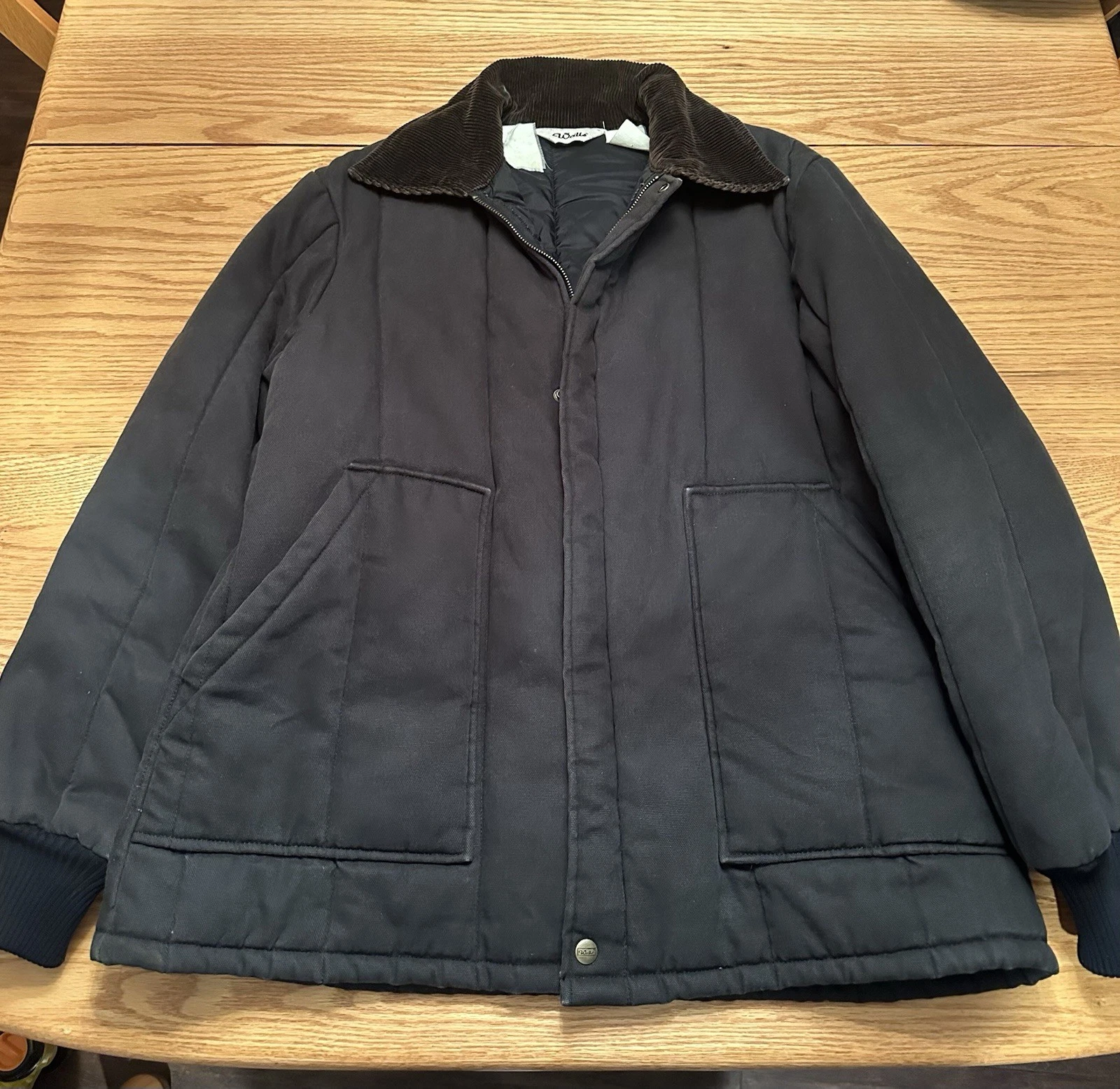 Walls Black Insulated Jacket Mid-Length Corduroy Collar Button Zip Men's