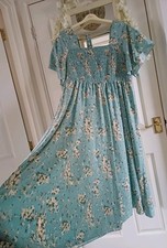 Pretty Blue mix Floral Shirred Bust Midi Floaty summer Dress 👗  Curve 20 22 24