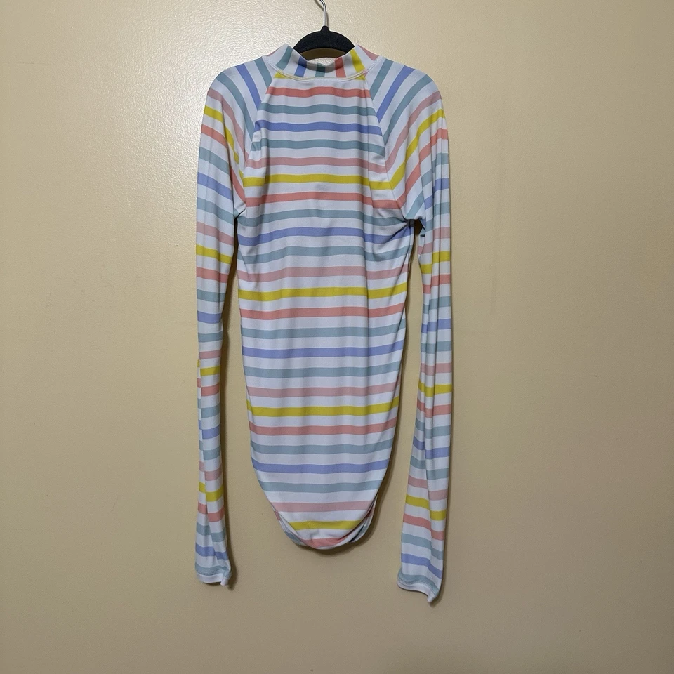 Crewcuts Striped Rash Guard Long Sleeve Swimsuit Girls Size 8 UPF 50+ Pastel - Image 3 of 4