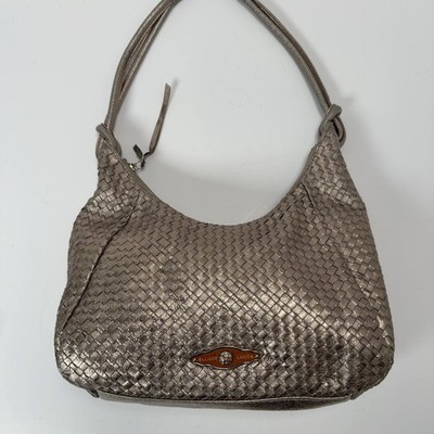 Elliott Lucca Woven Leather Shoulder Bag Metallic Bronze Fashion Accessory Purse