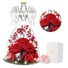 Christmas Angel Gifts for Women - Eternal Preserved Rose in Glass Dome Red