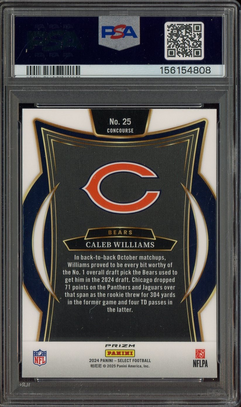Caleb Williams 2024 Select Black Red Shock #25 Bears RC Rookie PSA 10 view 2