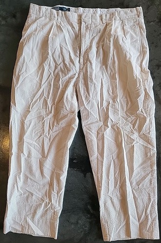 Vintage Polo By Ralph Lauren Men’s Seersucker Pants 38 x 30 White Tan Stripe